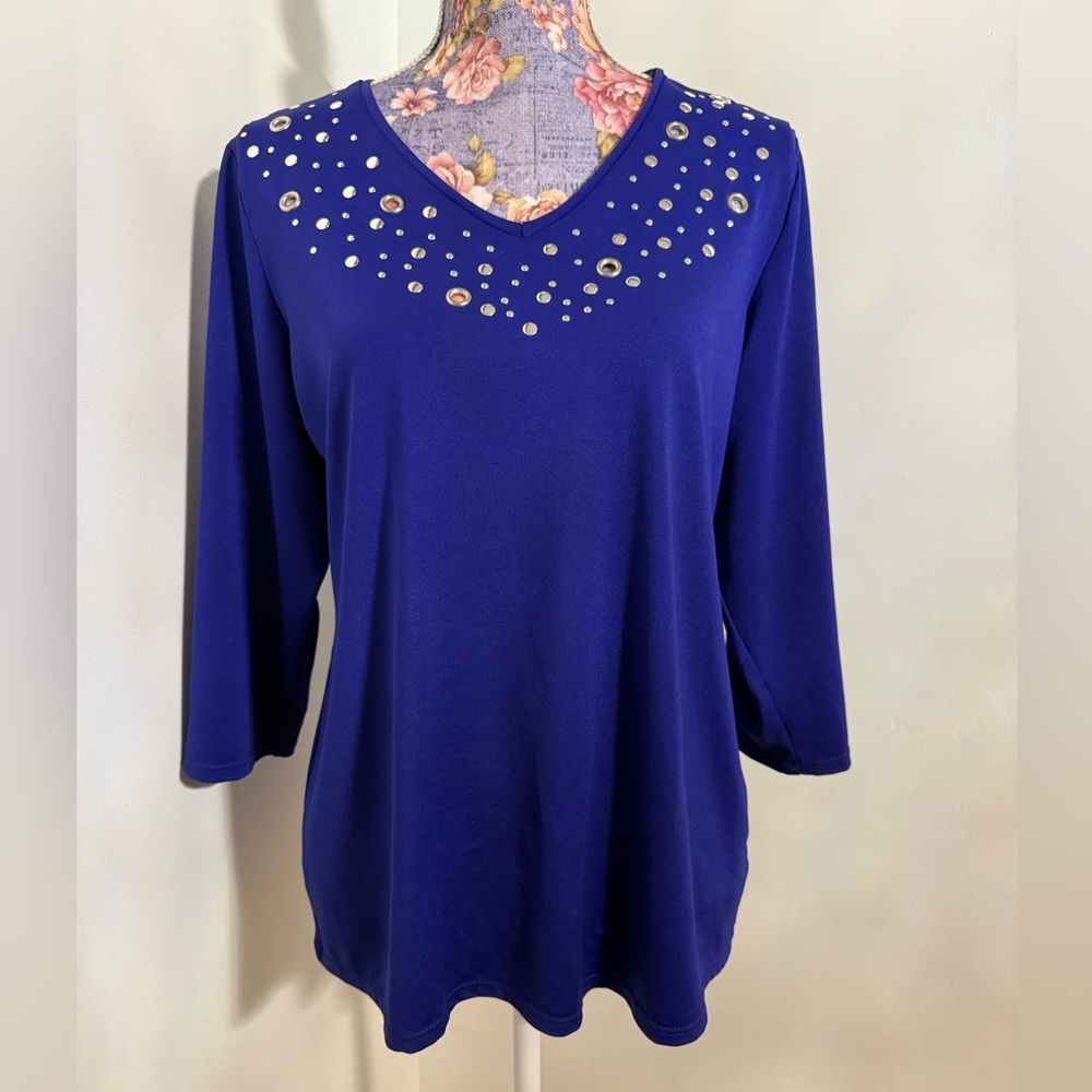 Susan Graver Royal Blue Top with Studded Neckline